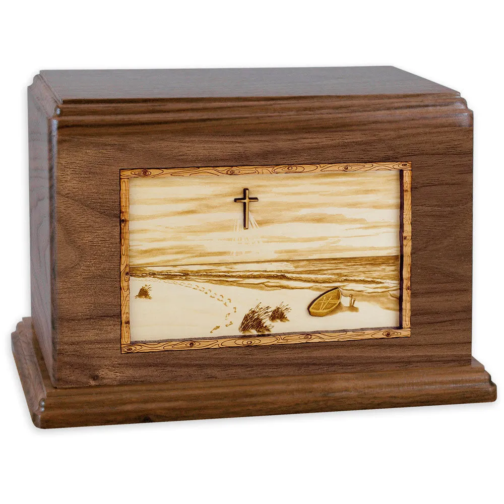 Companion Cremation Urn with Sandy Ocean Beach 3D Wood Inlay