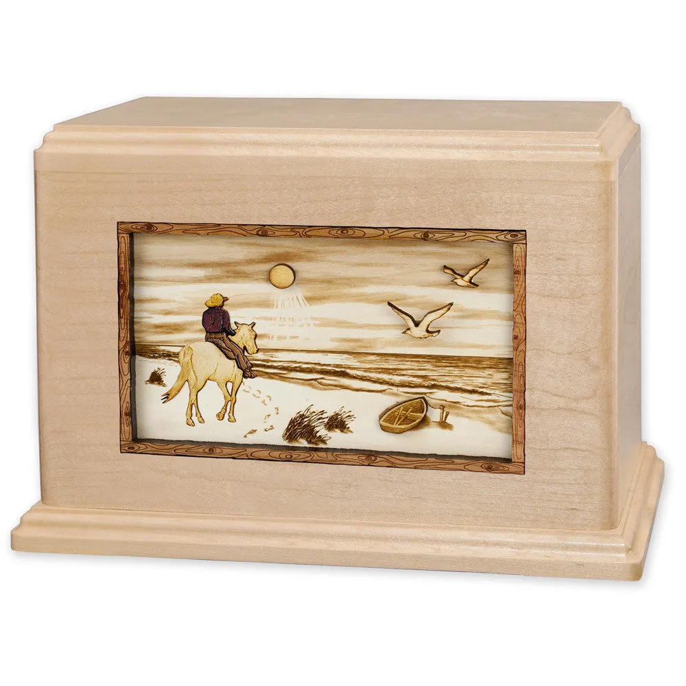 Companion Cremation Urn with Sandy Ocean Beach 3D Wood Inlay