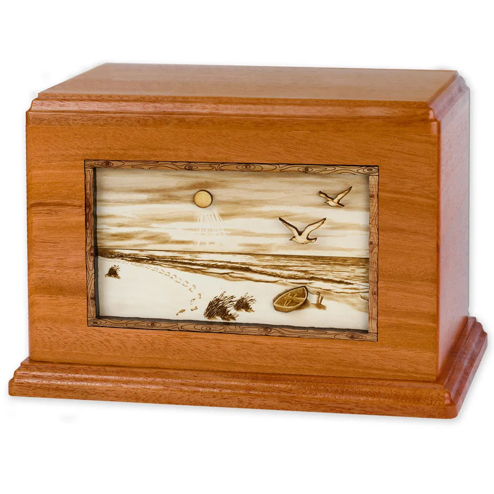 Companion Cremation Urn with Sandy Ocean Beach 3D Wood Inlay