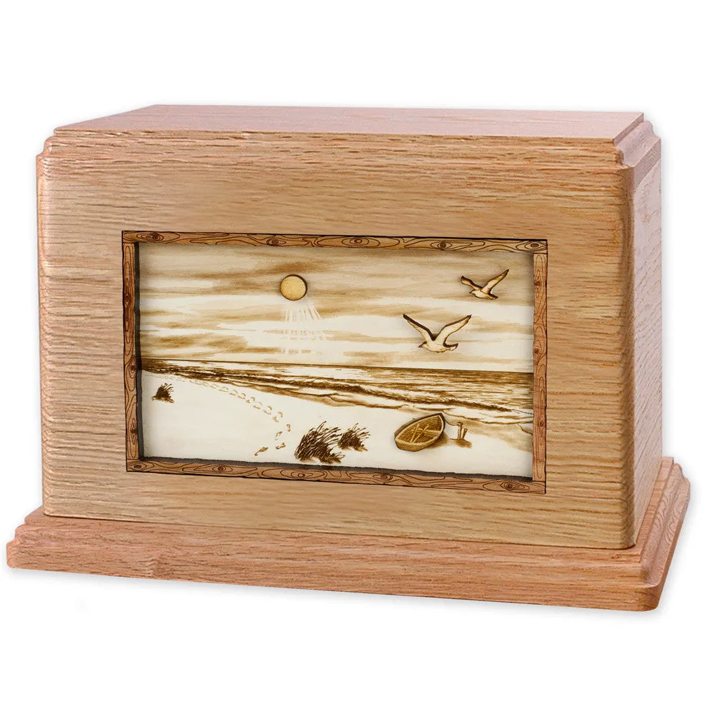 Companion Cremation Urn with Sandy Ocean Beach 3D Wood Inlay