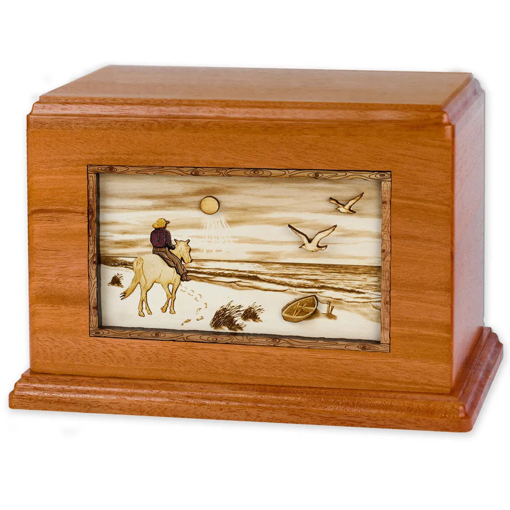 Companion Cremation Urn with Sandy Ocean Beach 3D Wood Inlay