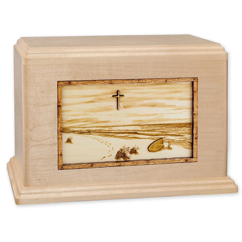 Companion Cremation Urn with Sandy Ocean Beach 3D Wood Inlay