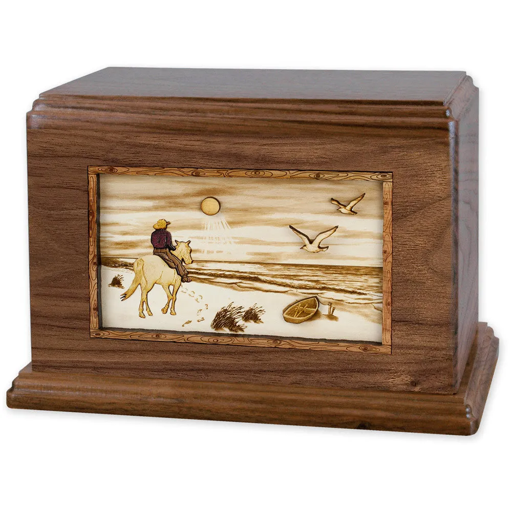 Companion Cremation Urn with Sandy Ocean Beach 3D Wood Inlay
