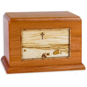 Companion Cremation Urn with Sandy Ocean Beach 3D Wood Inlay