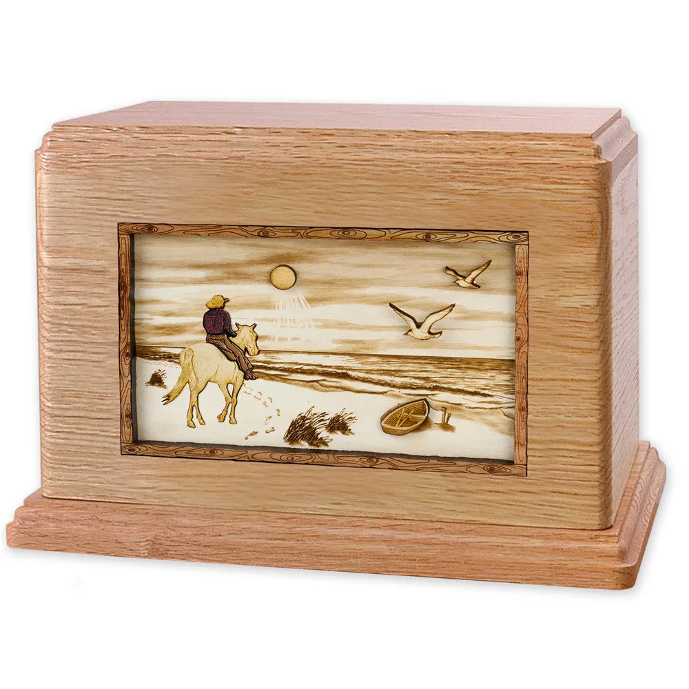 Companion Cremation Urn with Sandy Ocean Beach 3D Wood Inlay
