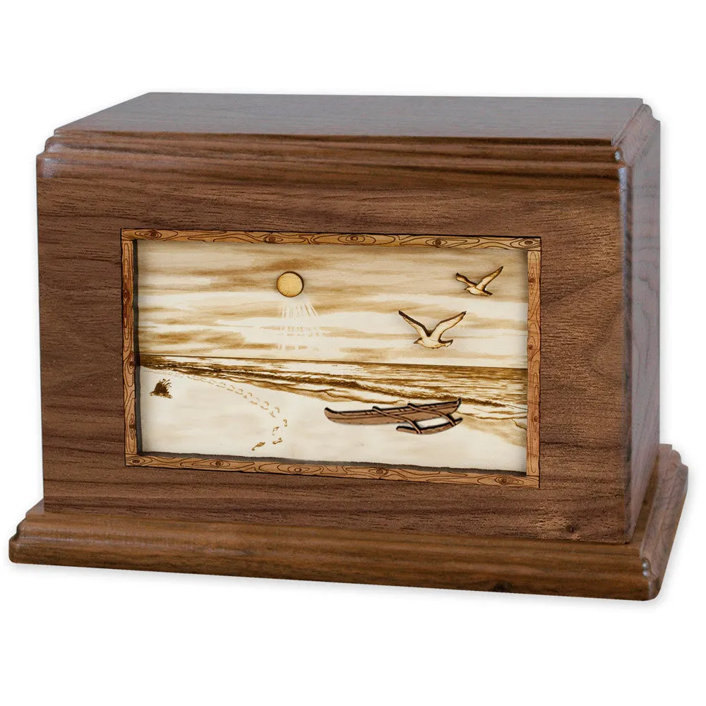 Companion Cremation Urn with Sandy Ocean Beach 3D Wood Inlay