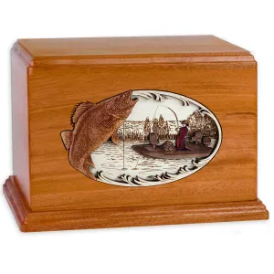 Companion Cremation Urn with Walleye Boat Fishing 3D Wood Inlay