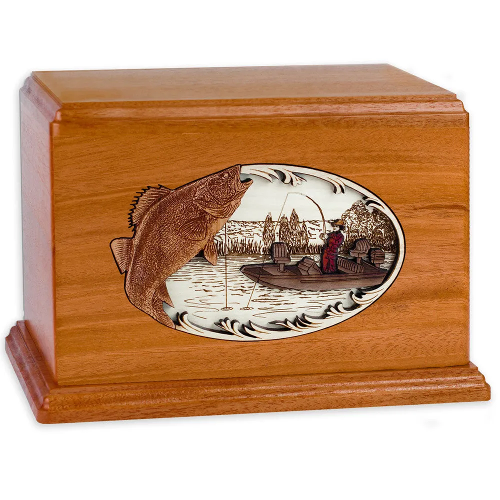 Companion Cremation Urn with Walleye Boat Fishing 3D Wood Inlay