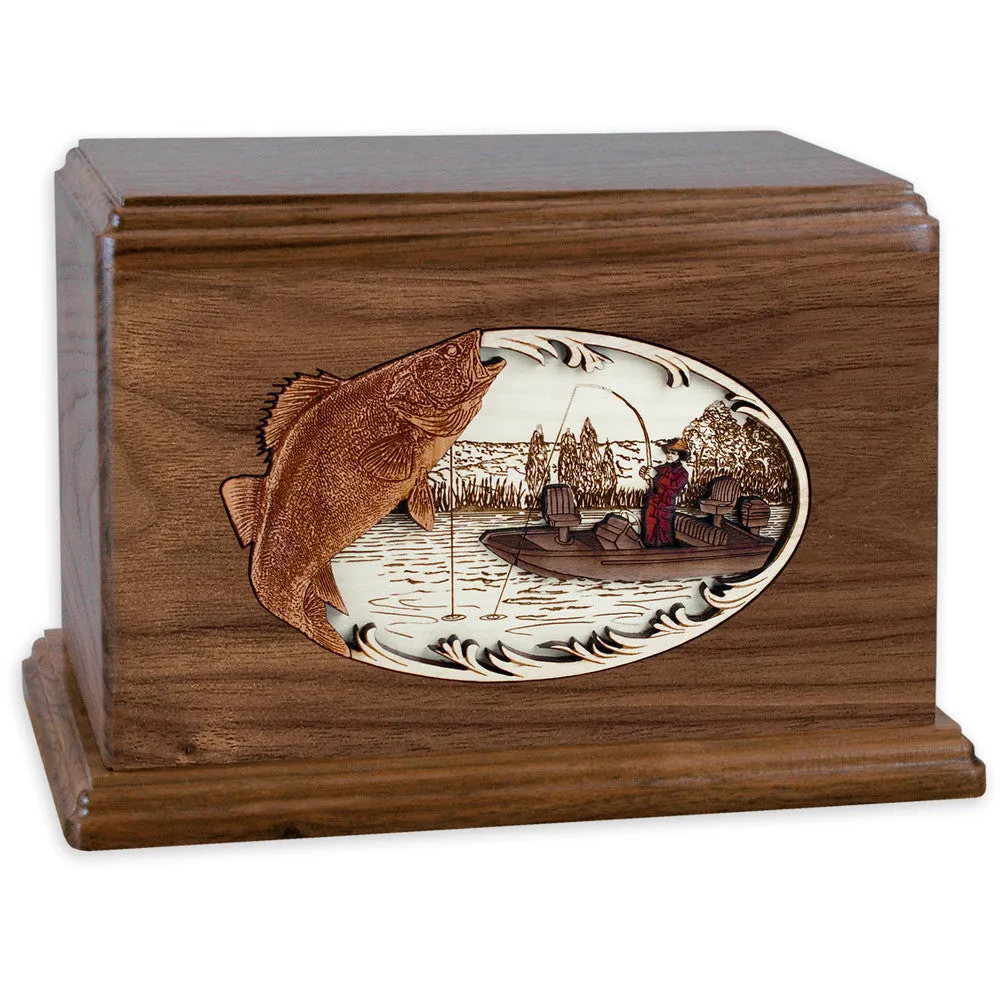 Companion Cremation Urn with Walleye Boat Fishing 3D Wood Inlay