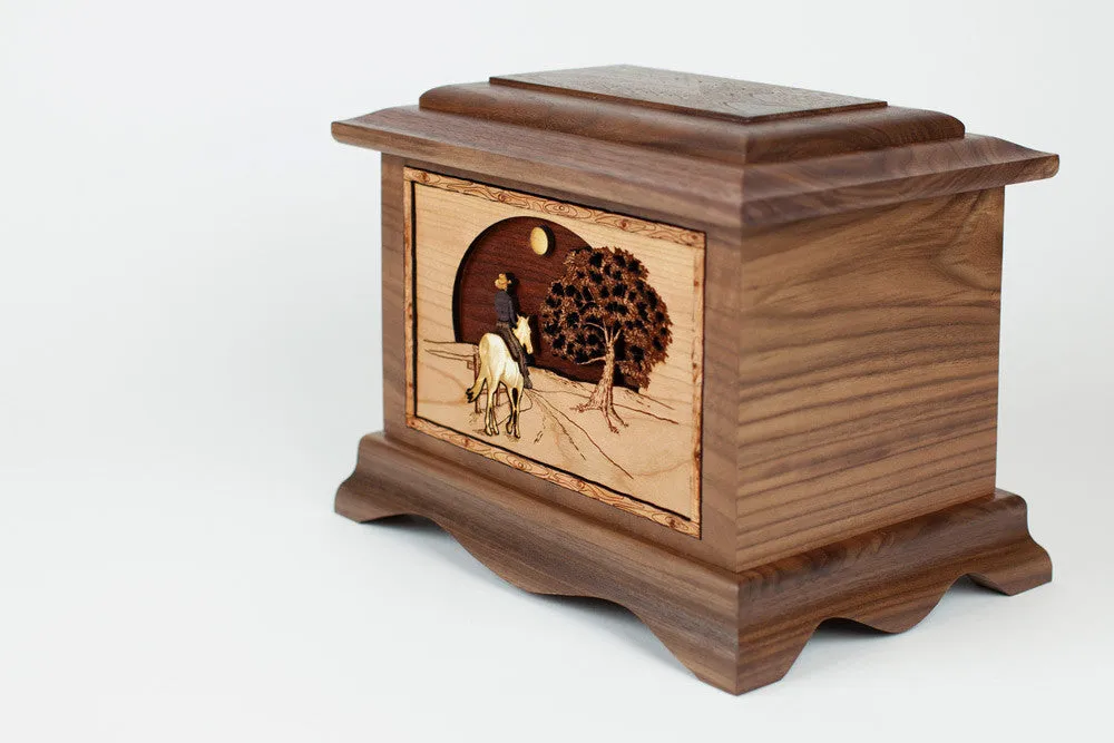 Cowboy Cremation Urn with Heartland Horse Wood Inlay Art