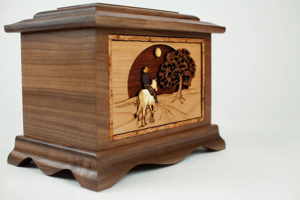 Cowboy Cremation Urn with Heartland Horse Wood Inlay Art