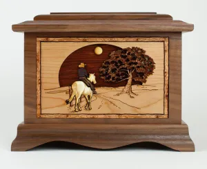 Cowboy Cremation Urn with Heartland Horse Wood Inlay Art