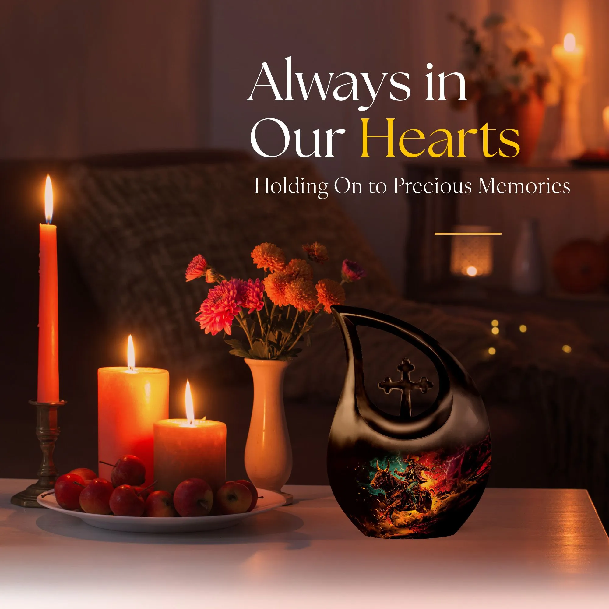Cowboy Themed Cremation Vessel For Cremated Human Ashes Remains