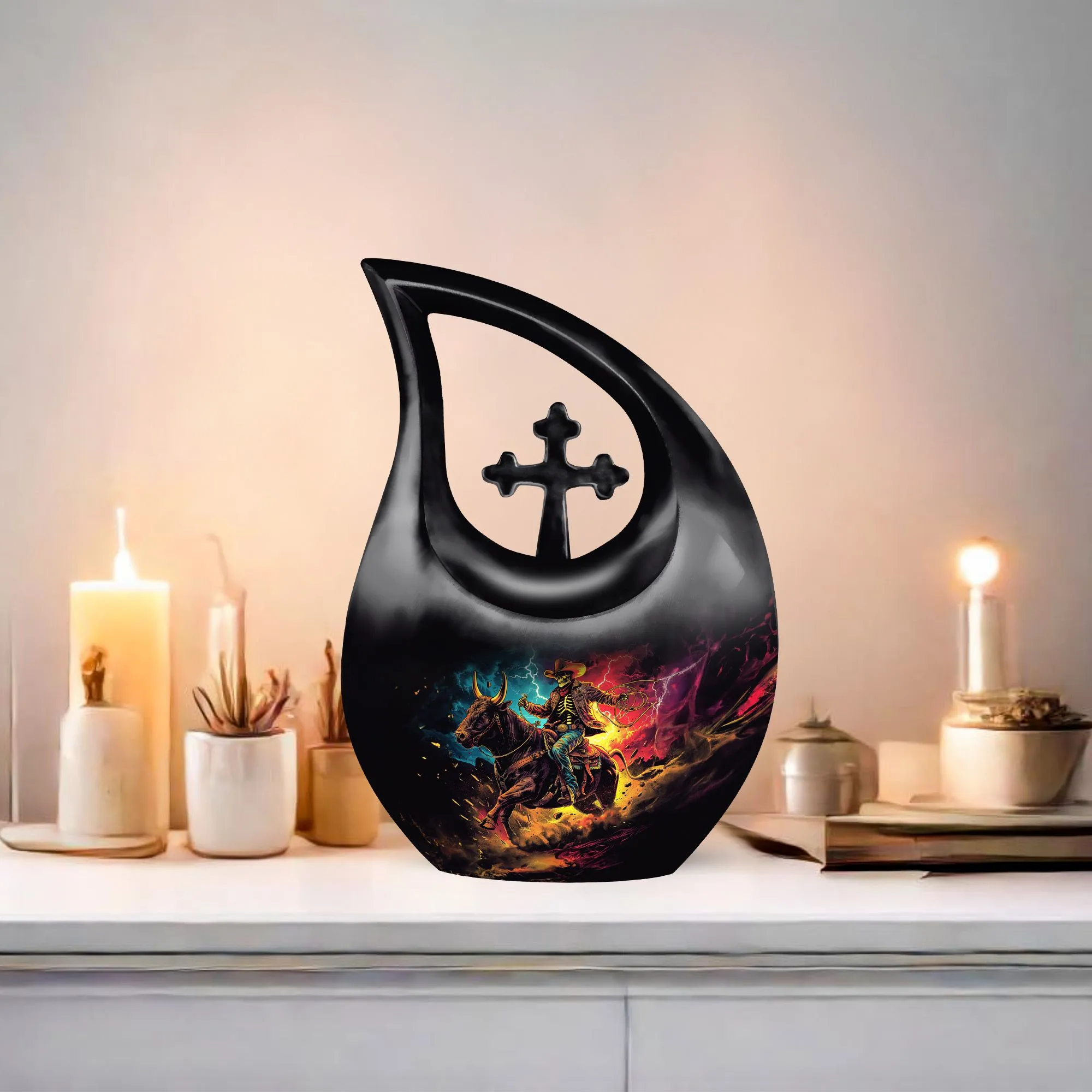 Cowboy Themed Cremation Vessel For Cremated Human Ashes Remains