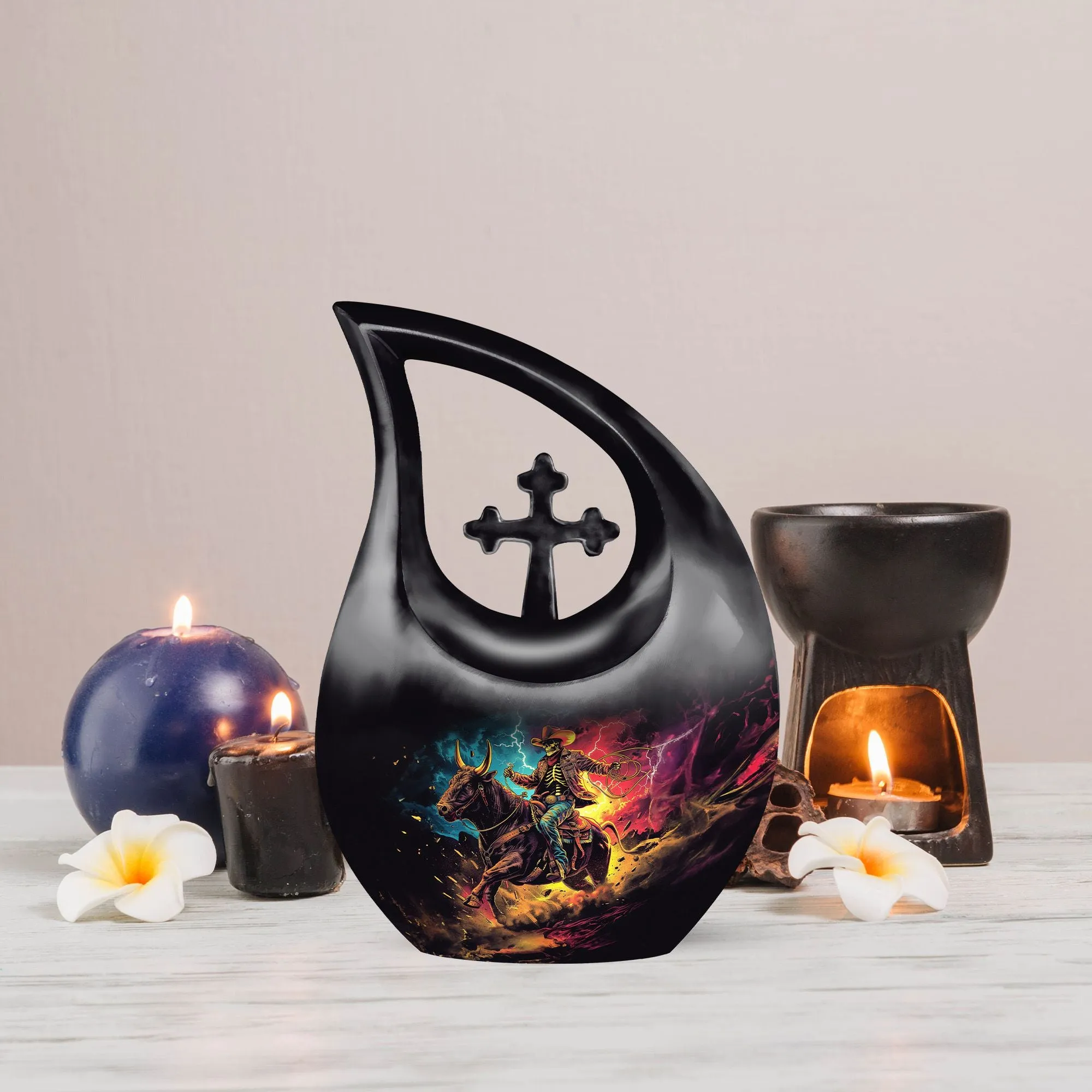 Cowboy Themed Cremation Vessel For Cremated Human Ashes Remains