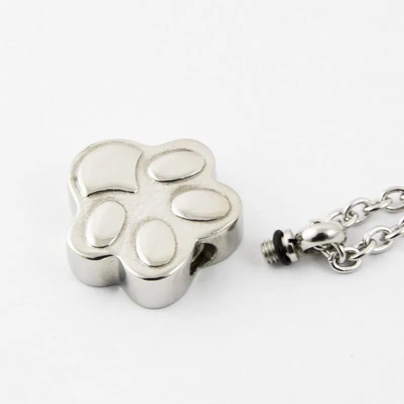 Cremation Necklace Paw Print In Stainless Steel