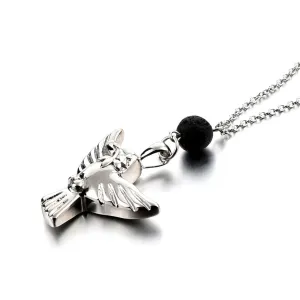 Cremation Necklace with Dove Urn Pendant and Lava Rock Essential Oil Diffuser Bead