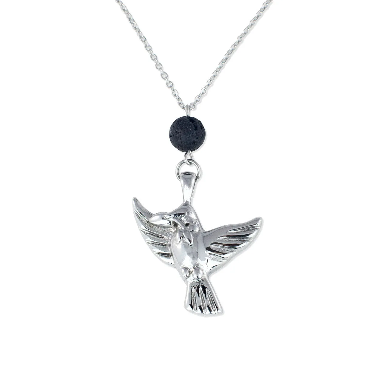 Cremation Necklace with Dove Urn Pendant and Lava Rock Essential Oil Diffuser Bead