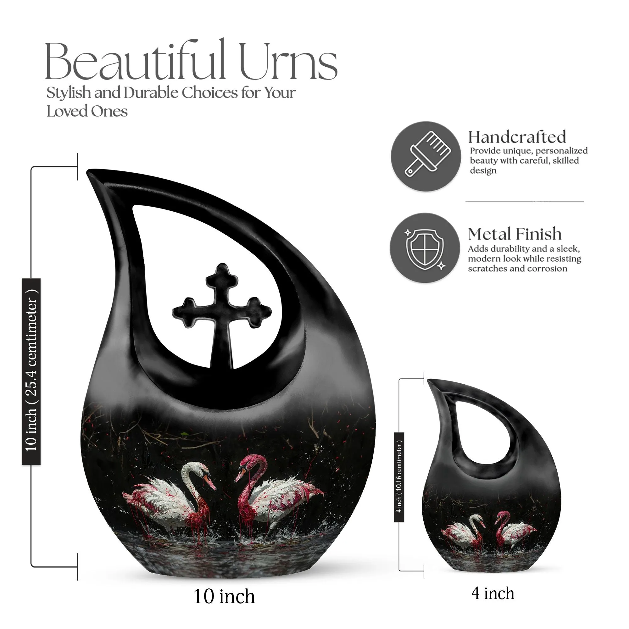 Crimson Splashed Swans Memorial Urn - Ornate For Tribute
