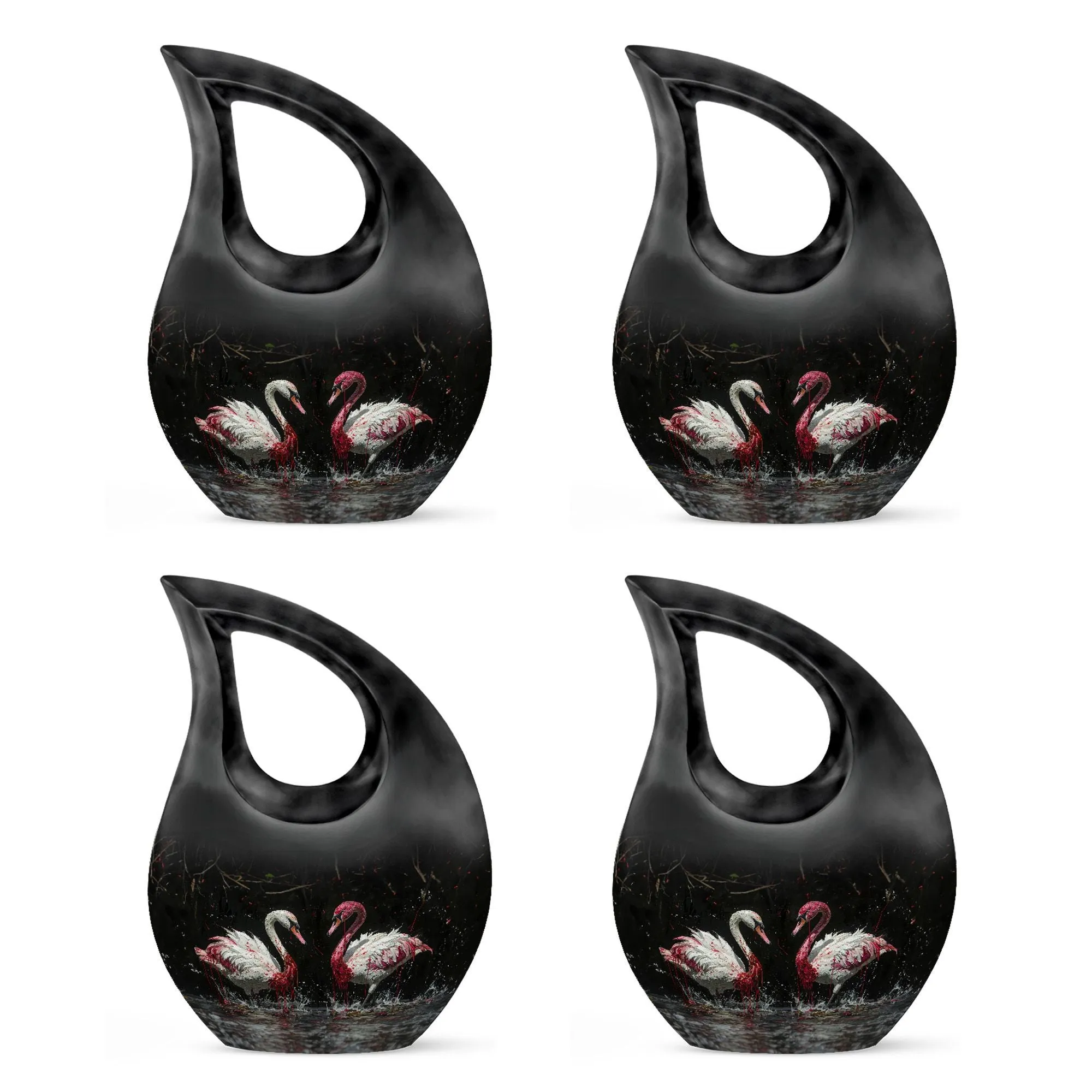 Crimson Splashed Swans Memorial Urn - Ornate For Tribute