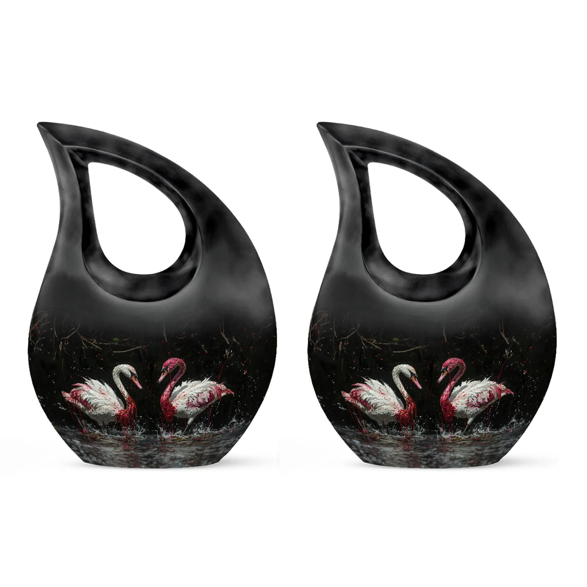 Crimson Splashed Swans Memorial Urn - Ornate For Tribute