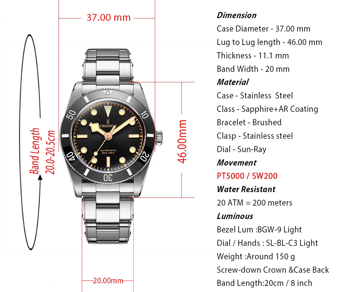 Cronos 37mm Vintage Diver Watch L6033