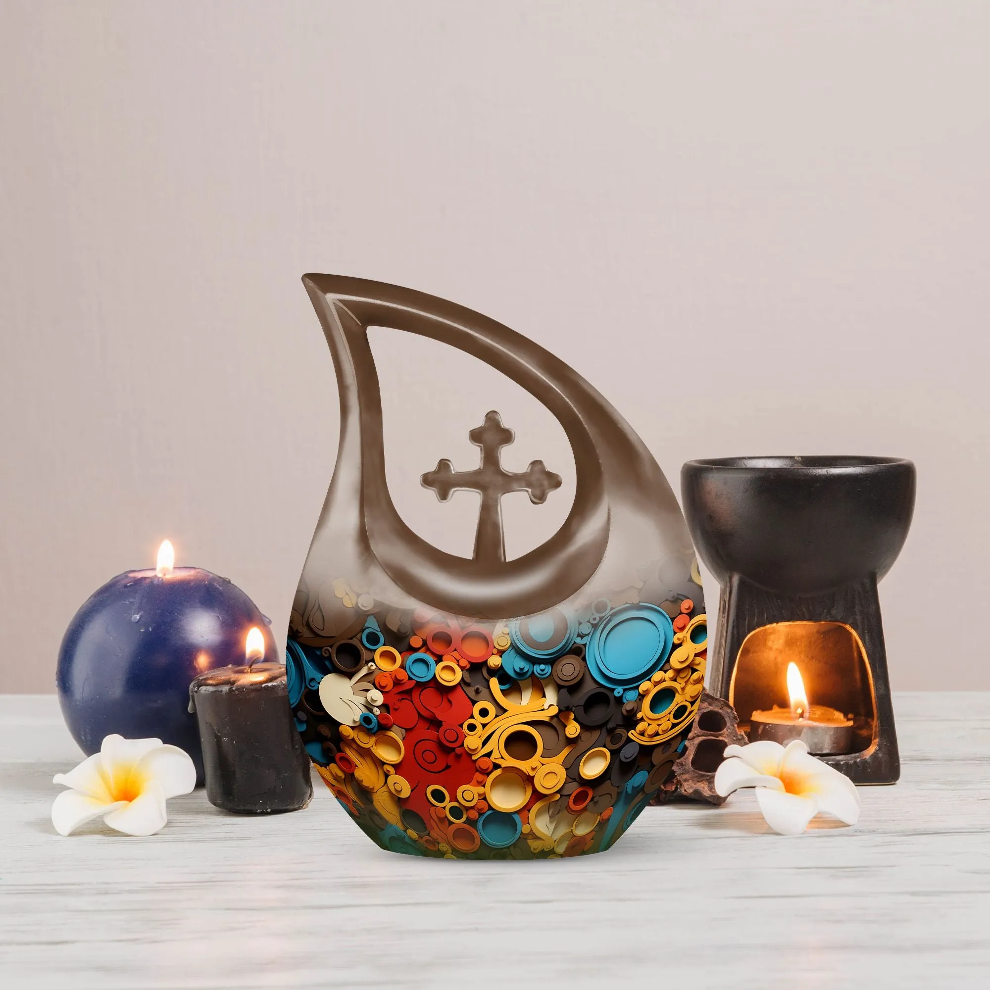 Cross Drop Abstract Orbits Mosaic Personalization Memorial Urn