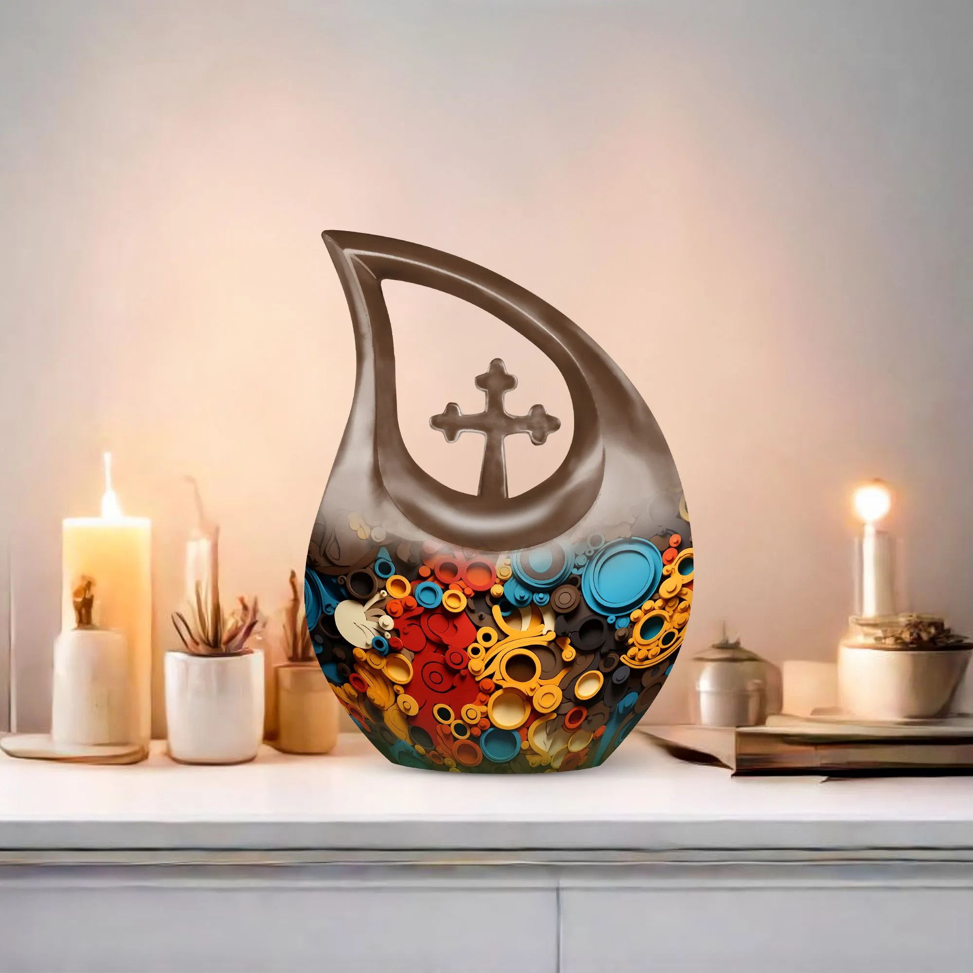 Cross Drop Abstract Orbits Mosaic Personalization Memorial Urn