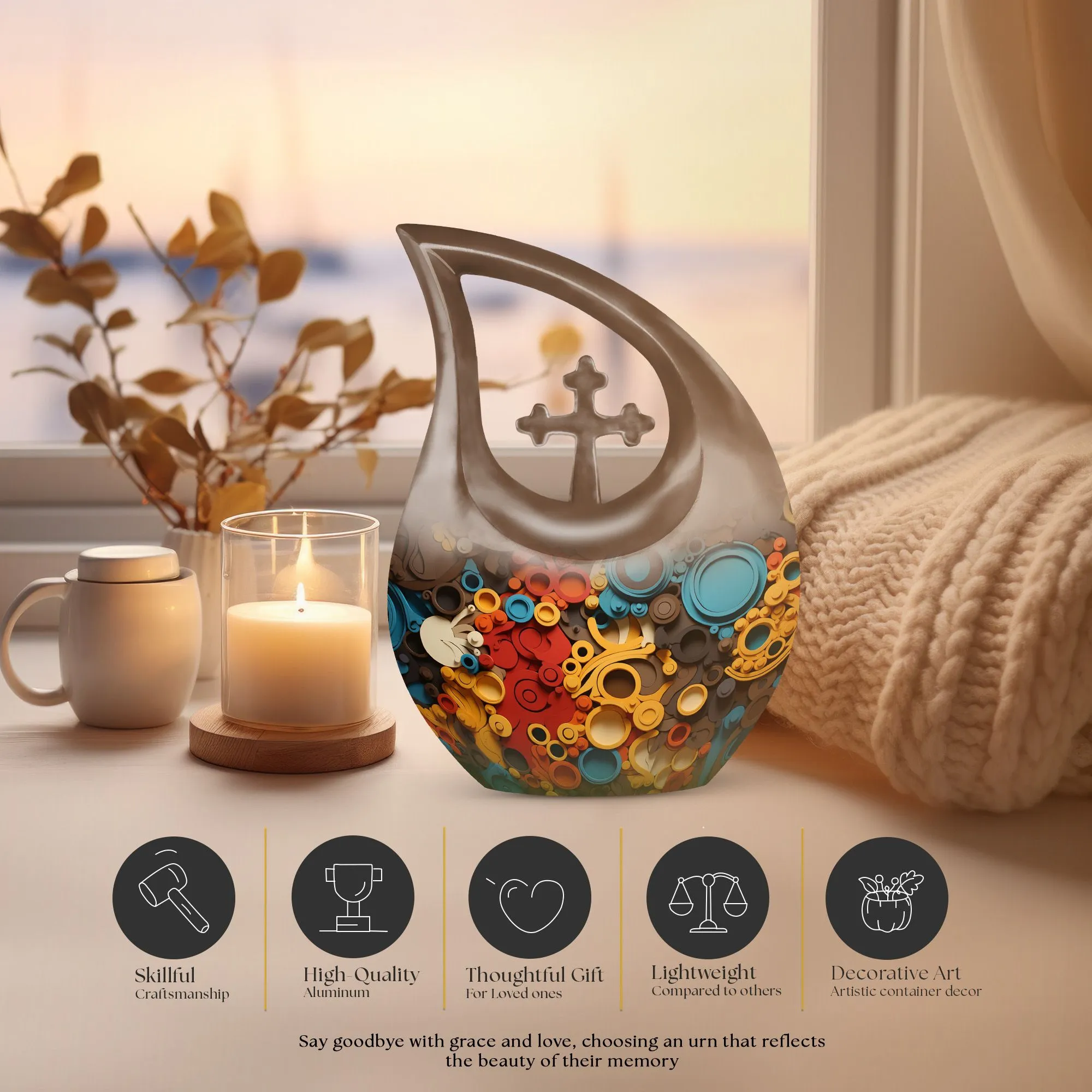 Cross Drop Abstract Orbits Mosaic Personalization Memorial Urn