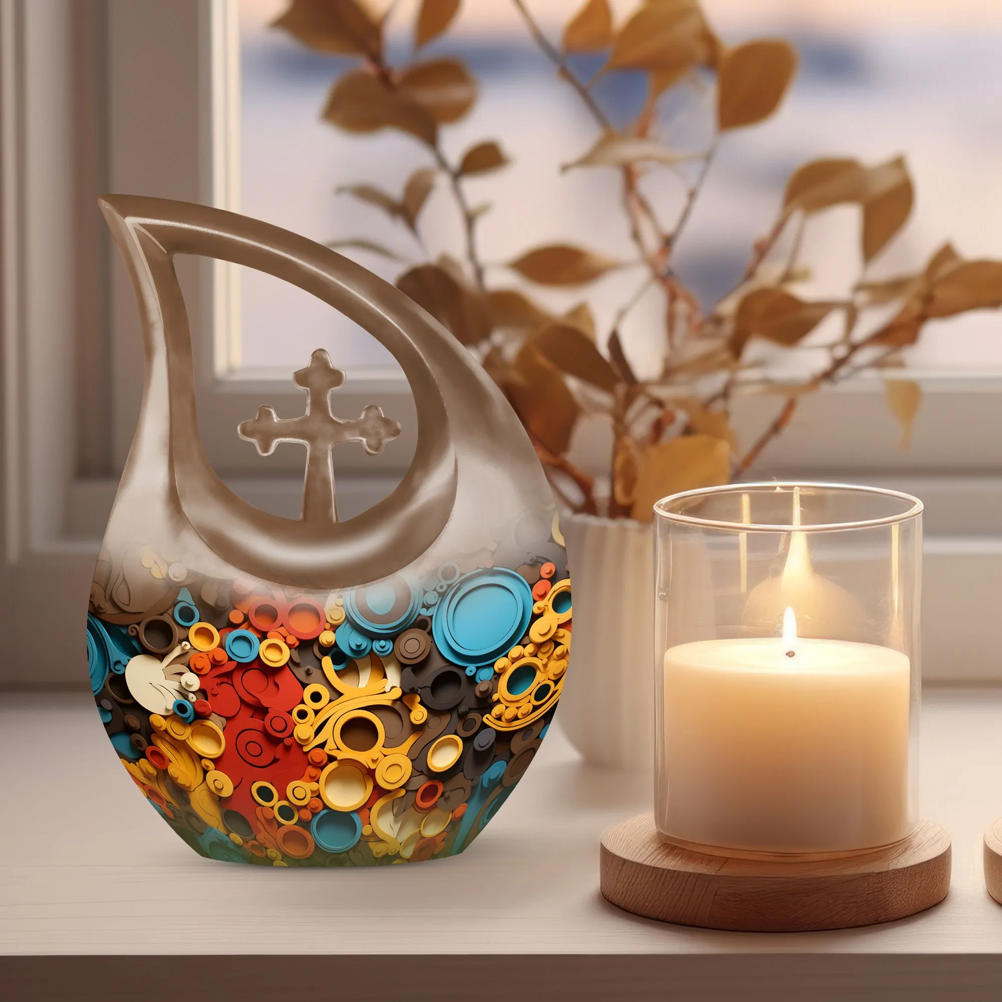 Cross Drop Abstract Orbits Mosaic Personalization Memorial Urn