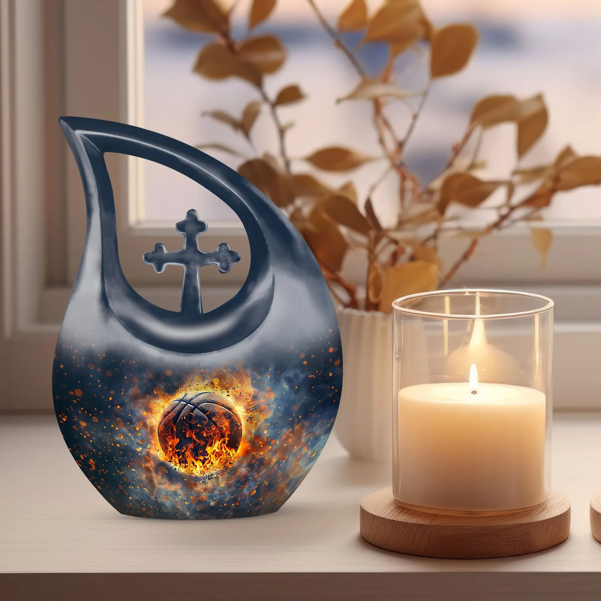 Cross Drop Basketball Memorial Mini Urn: Engraved Personal Pieces