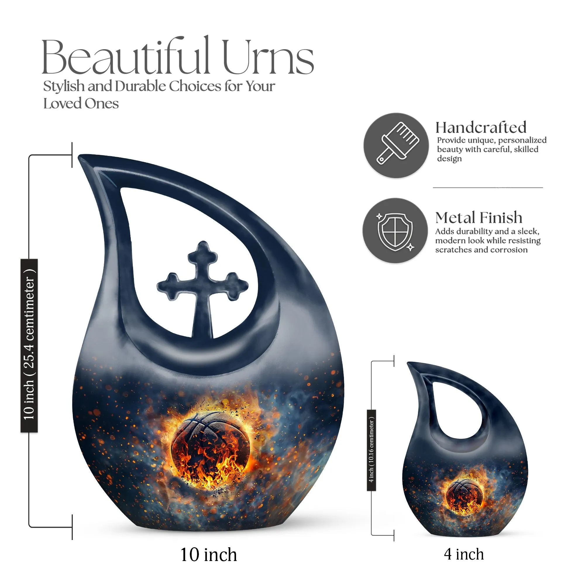 Cross Drop Basketball Memorial Mini Urn: Engraved Personal Pieces