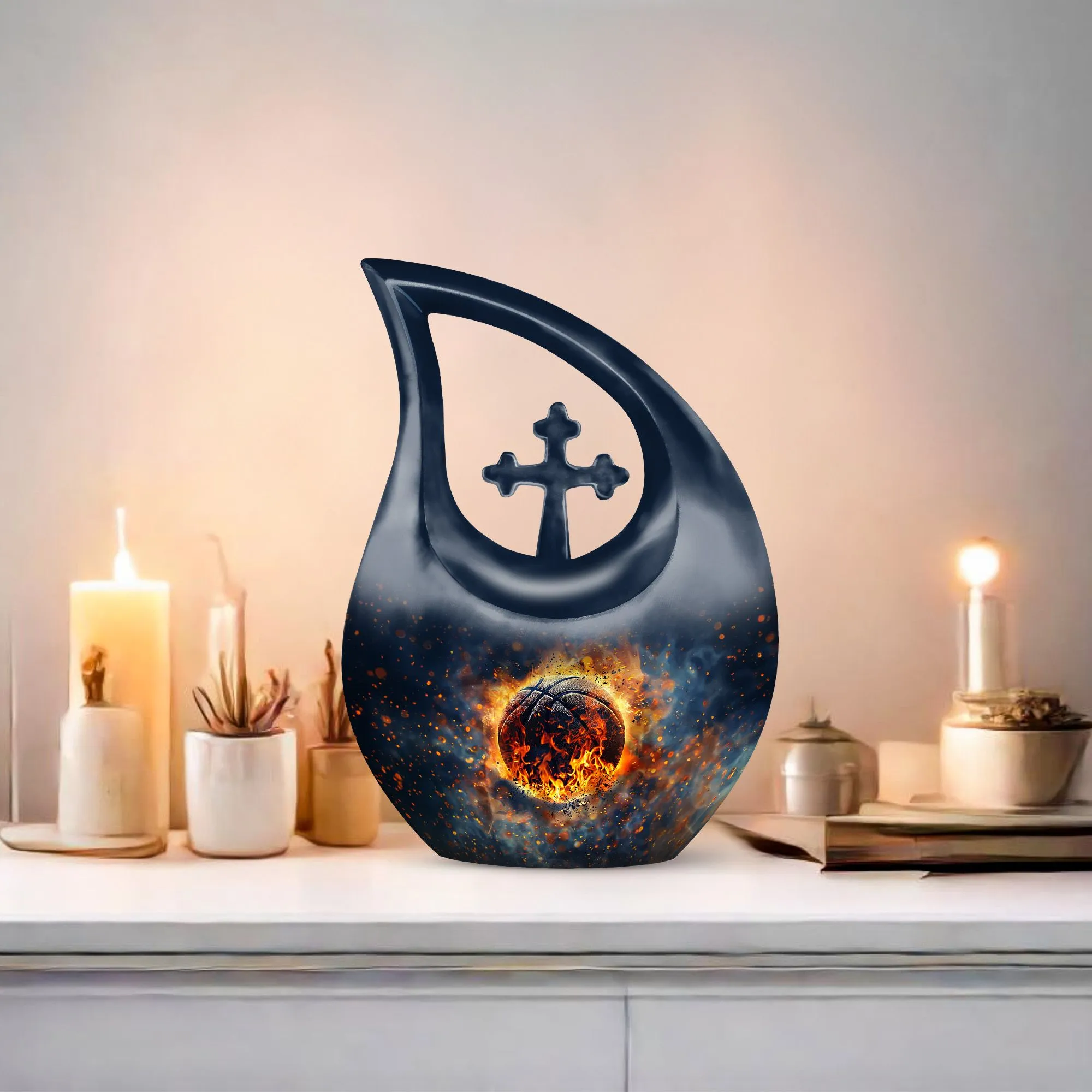 Cross Drop Basketball Memorial Mini Urn: Engraved Personal Pieces