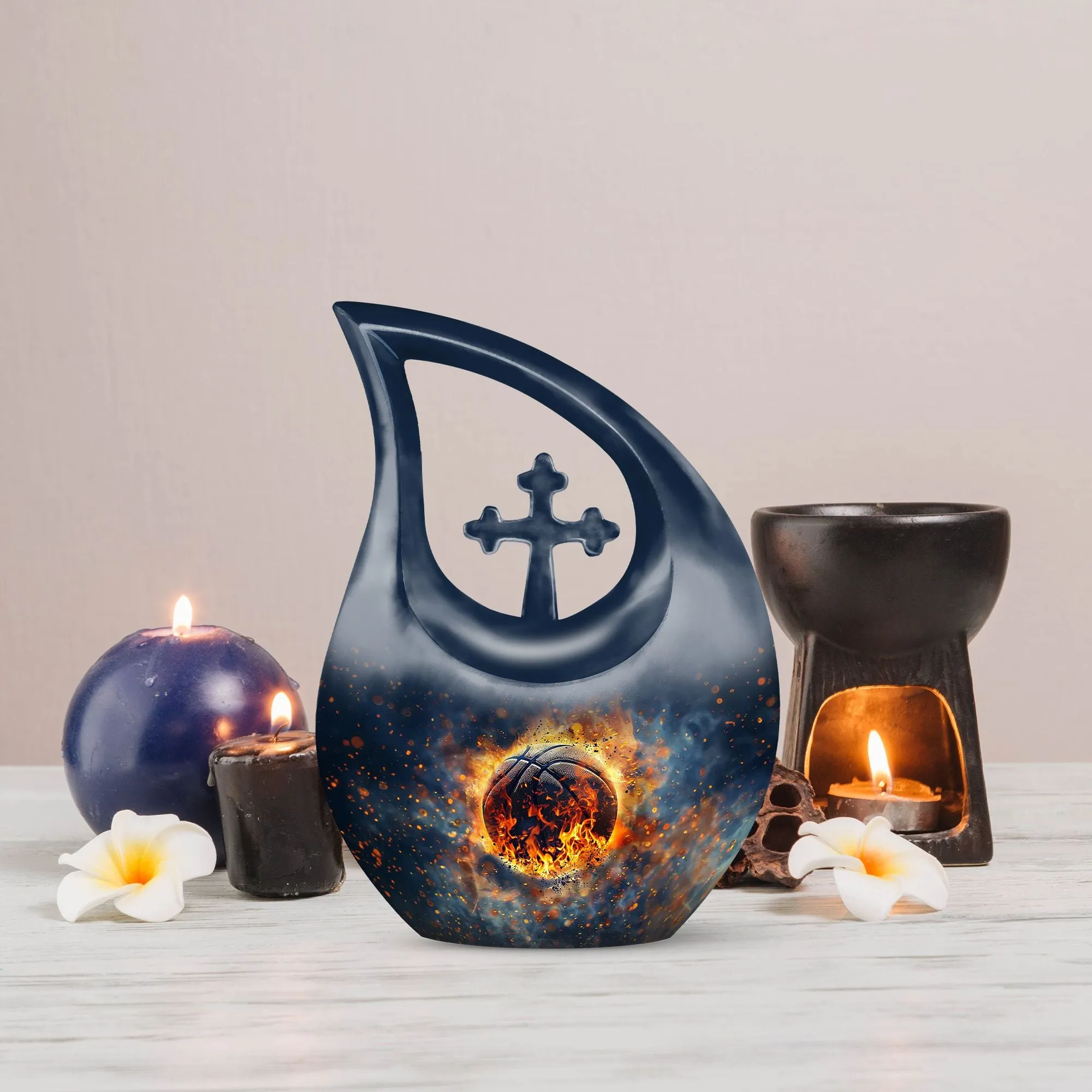 Cross Drop Basketball Memorial Mini Urn: Engraved Personal Pieces