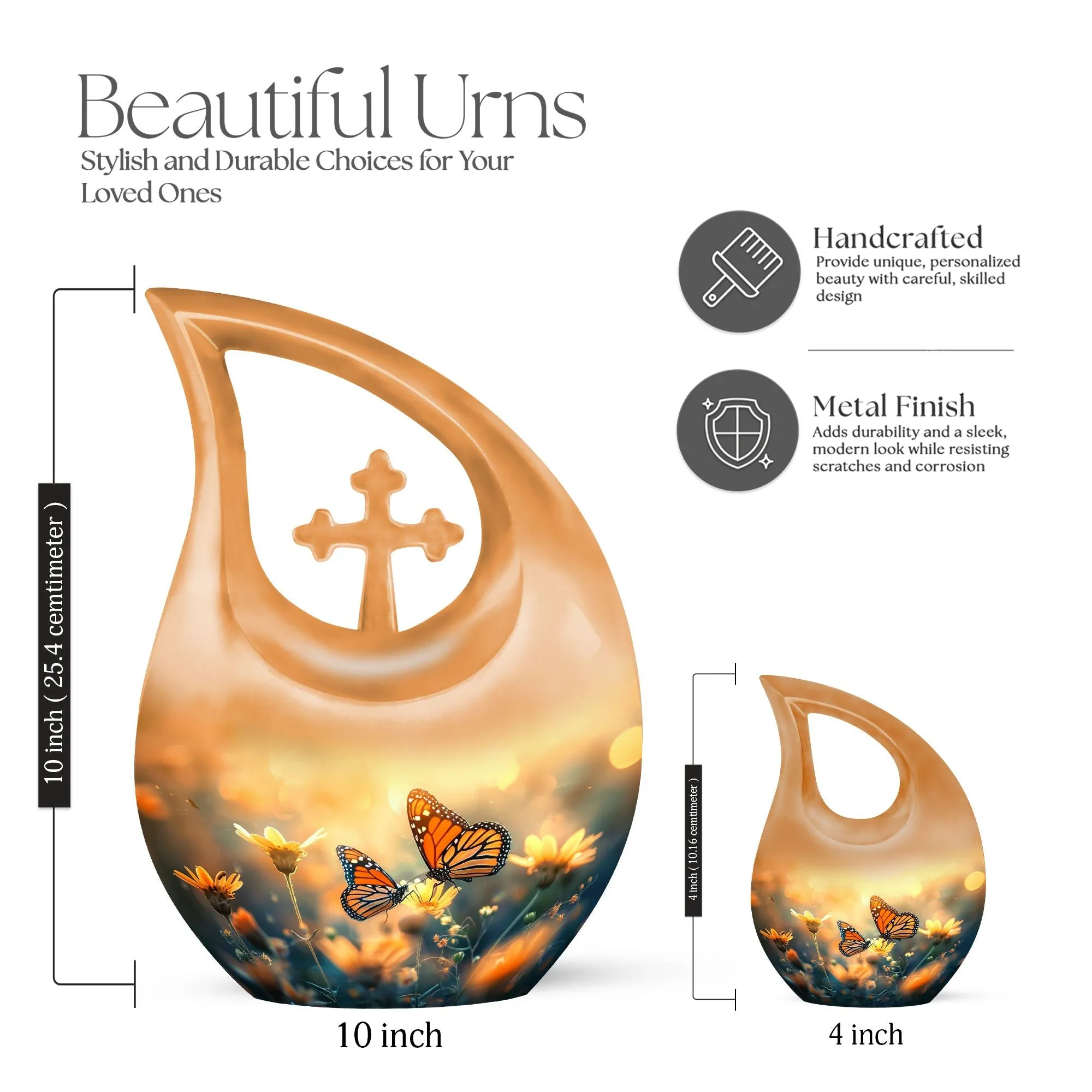 Cross Drop Butterfly Urn - Memorial Keepsake Custom Urn