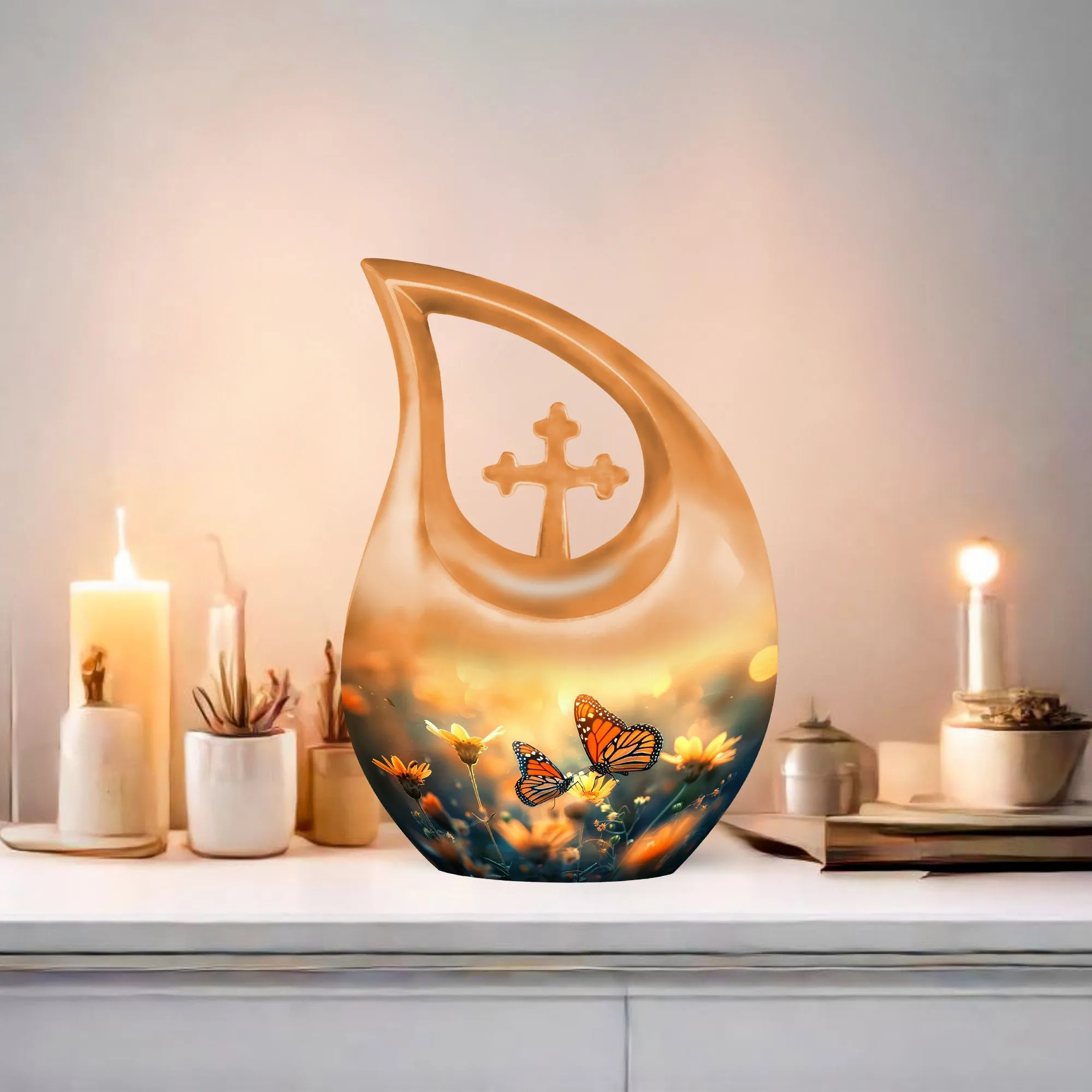 Cross Drop Butterfly Urn - Memorial Keepsake Custom Urn