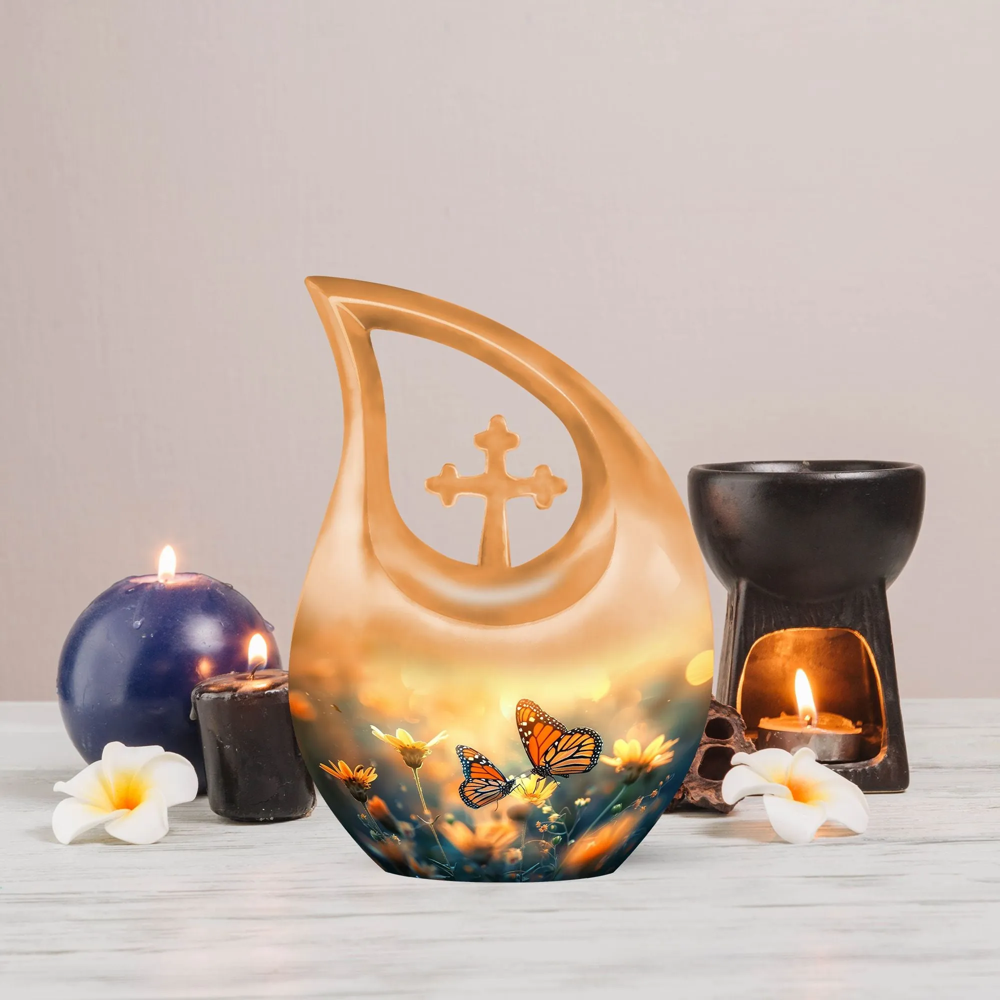 Cross Drop Butterfly Urn - Memorial Keepsake Custom Urn