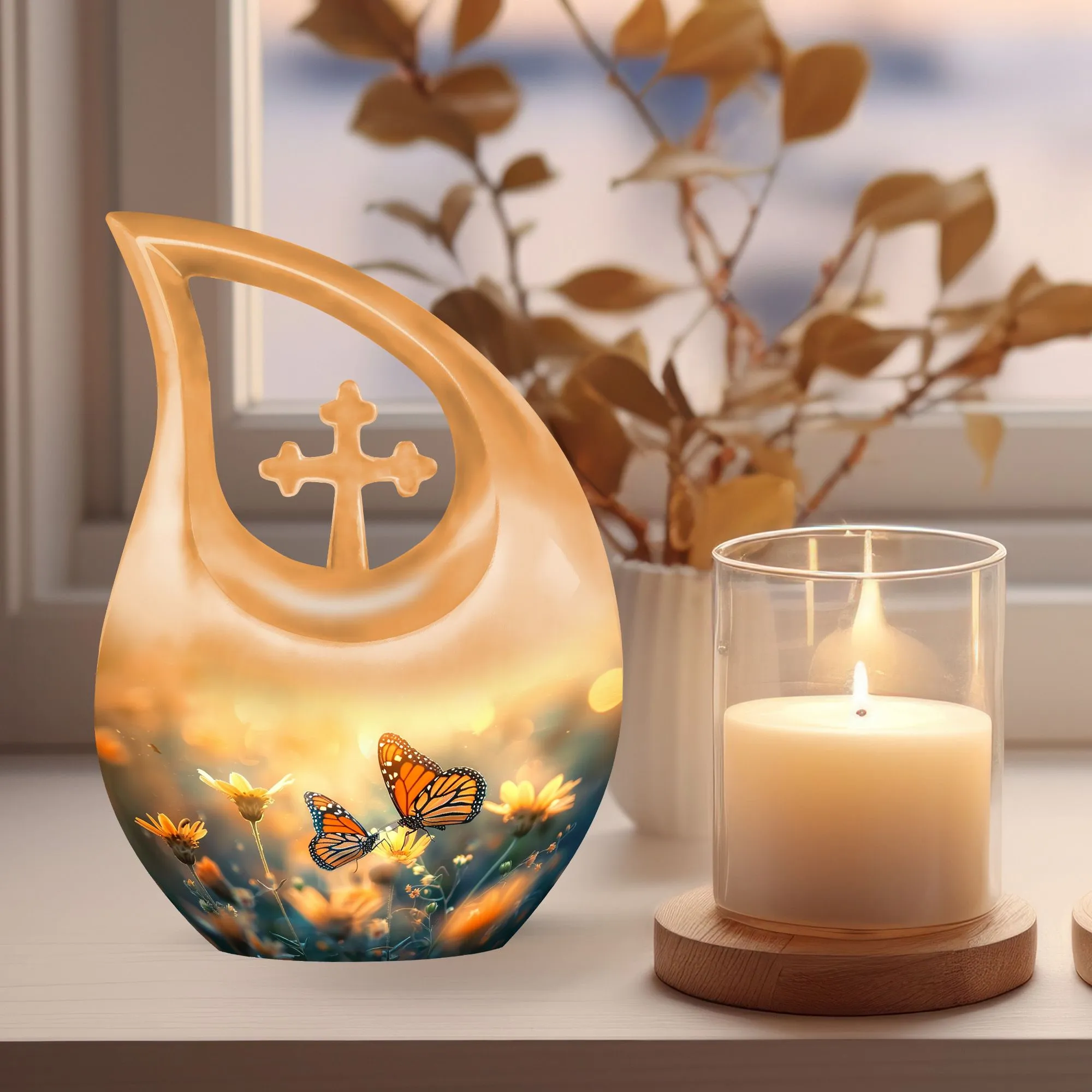 Cross Drop Butterfly Urn - Memorial Keepsake Custom Urn