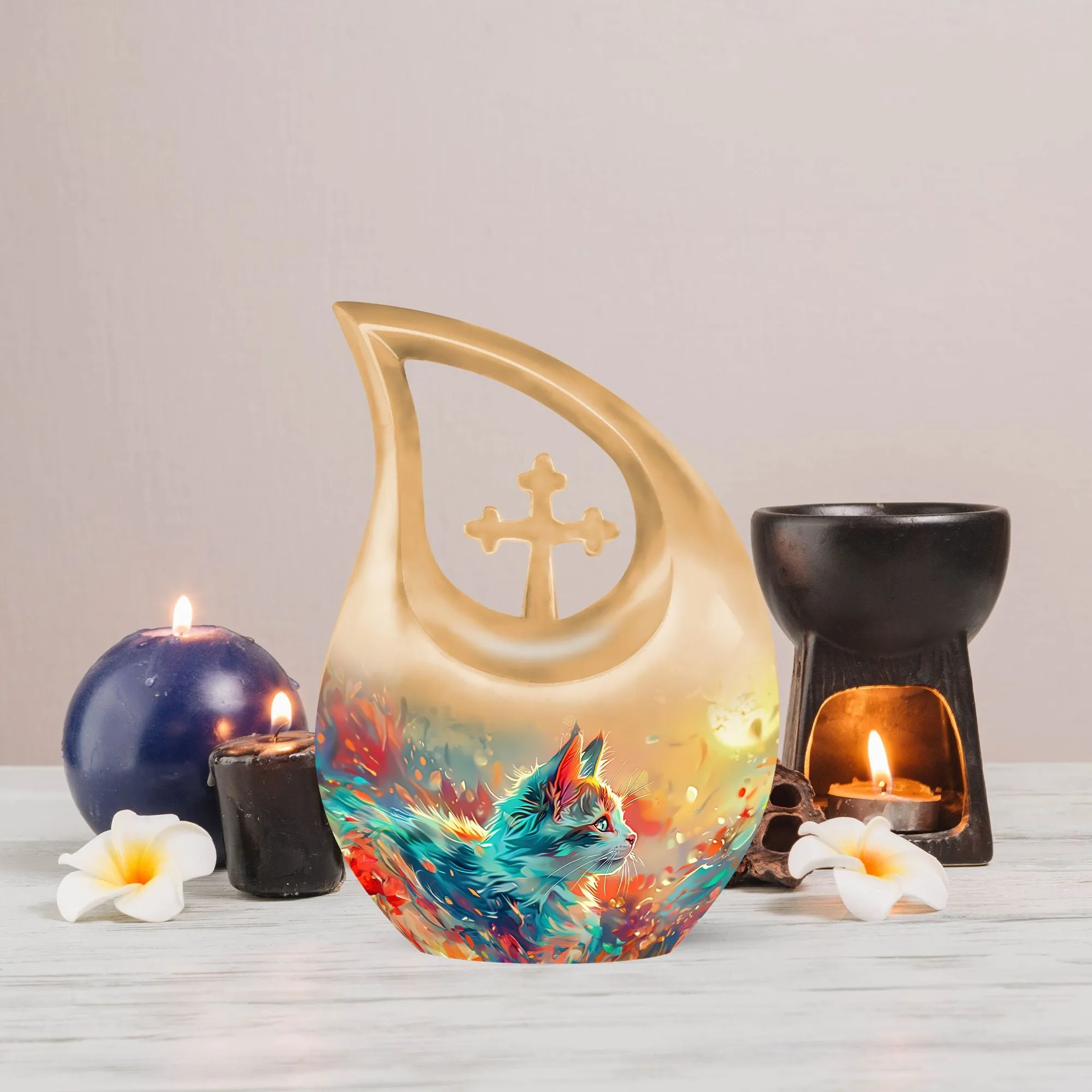 Cross Drop Cat Keepsake Urn Custom Personalisation Urn