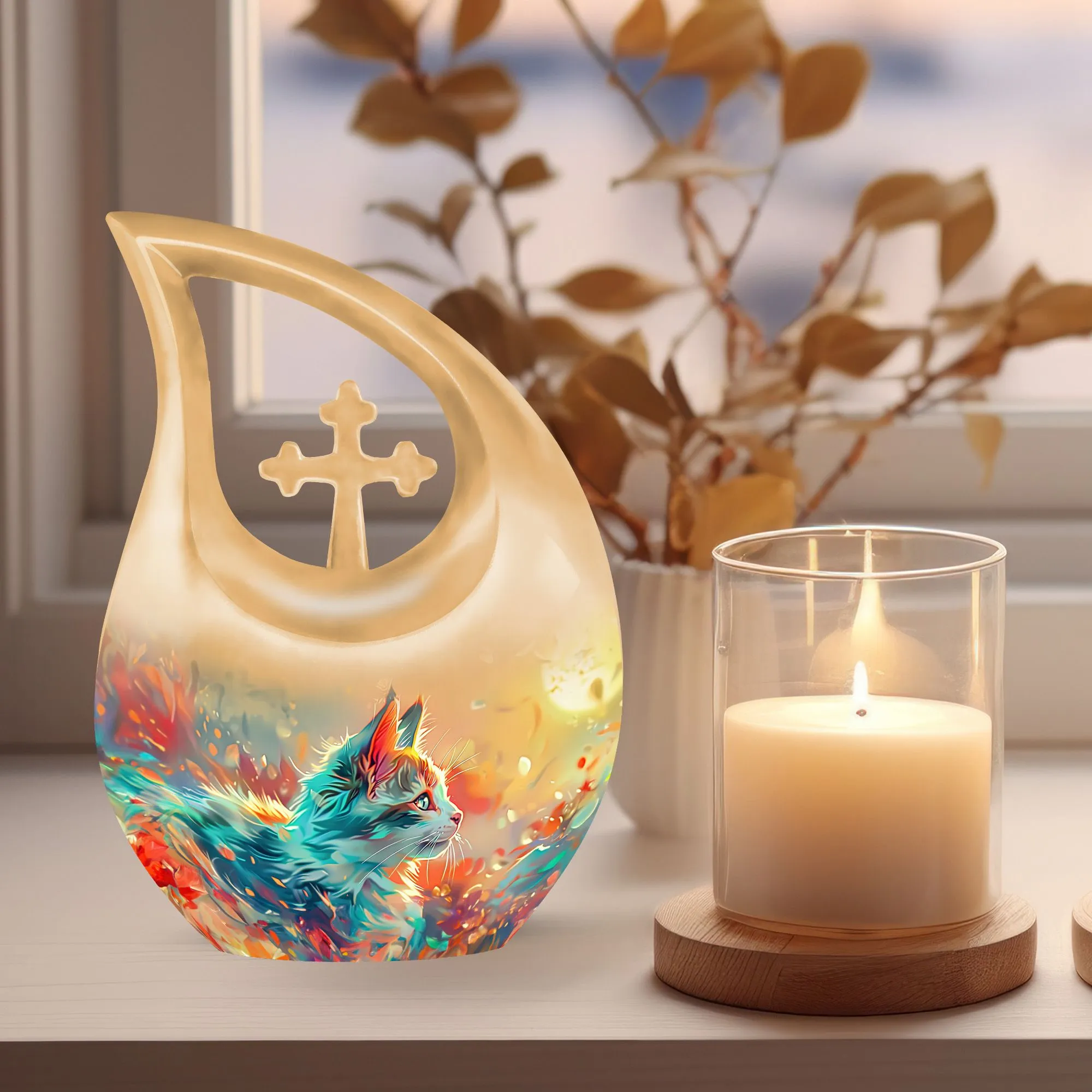 Cross Drop Cat Keepsake Urn Custom Personalisation Urn