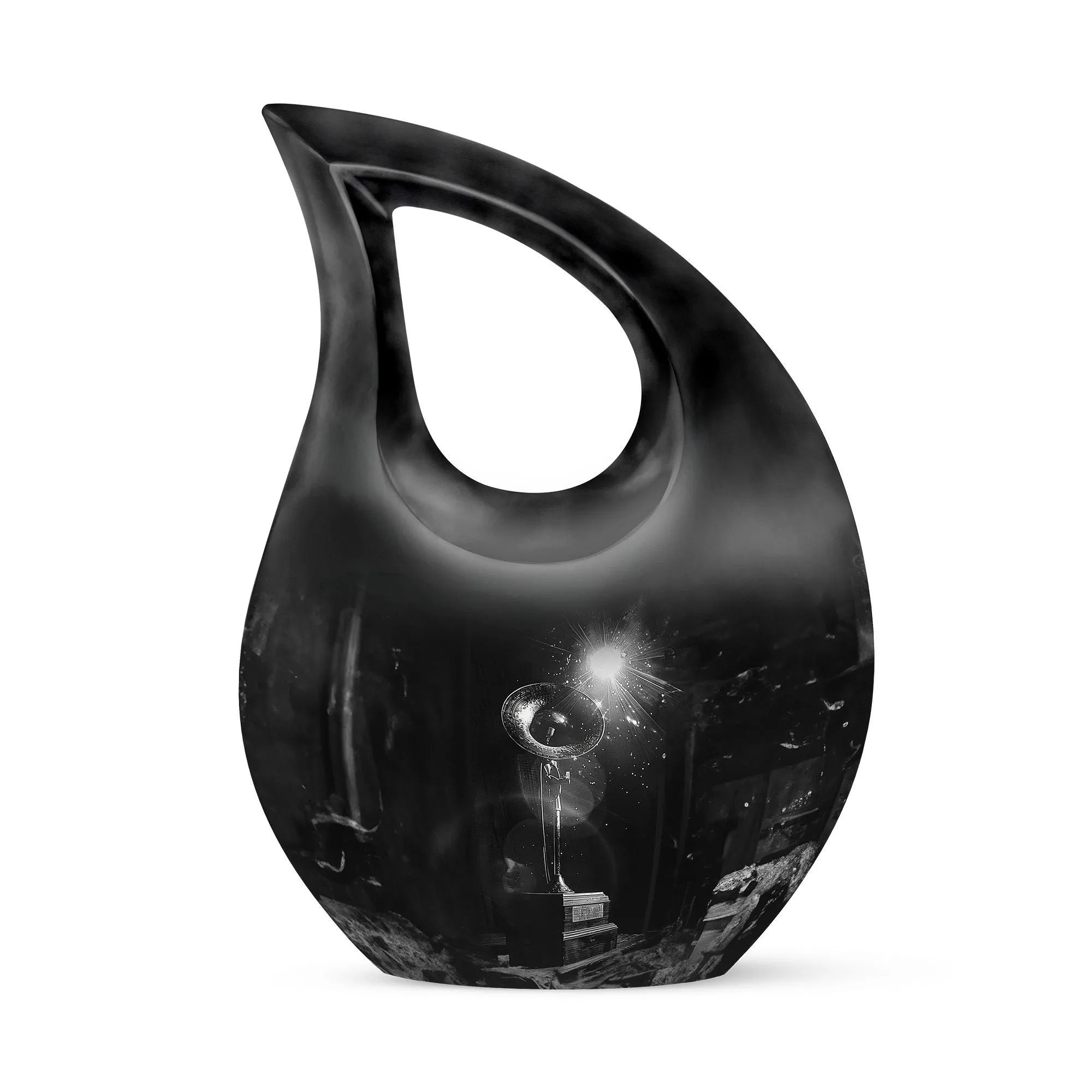Cross Drop Gramophone Memorial Urn - Burial Vase for Human Ashes