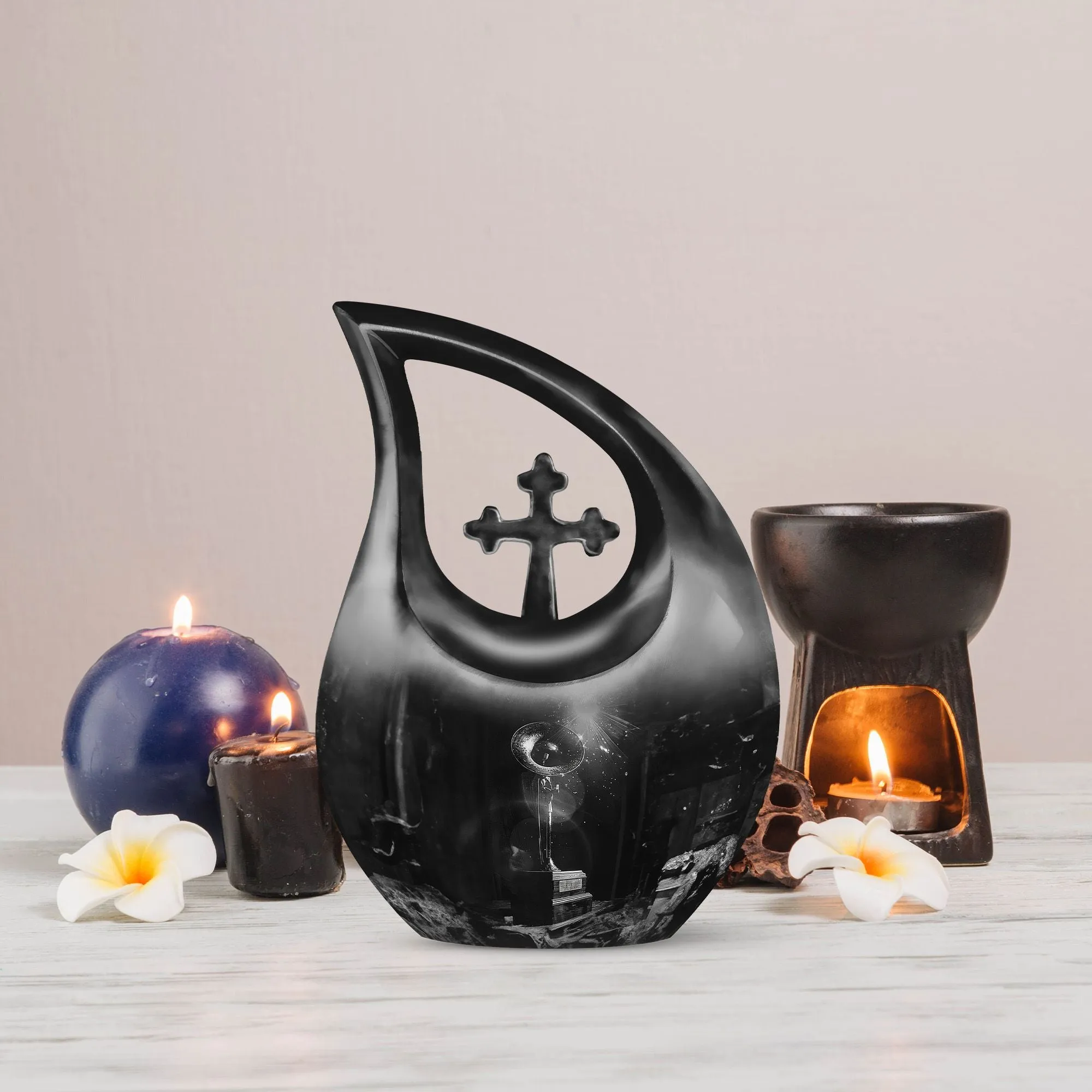 Cross Drop Gramophone Memorial Urn - Burial Vase for Human Ashes