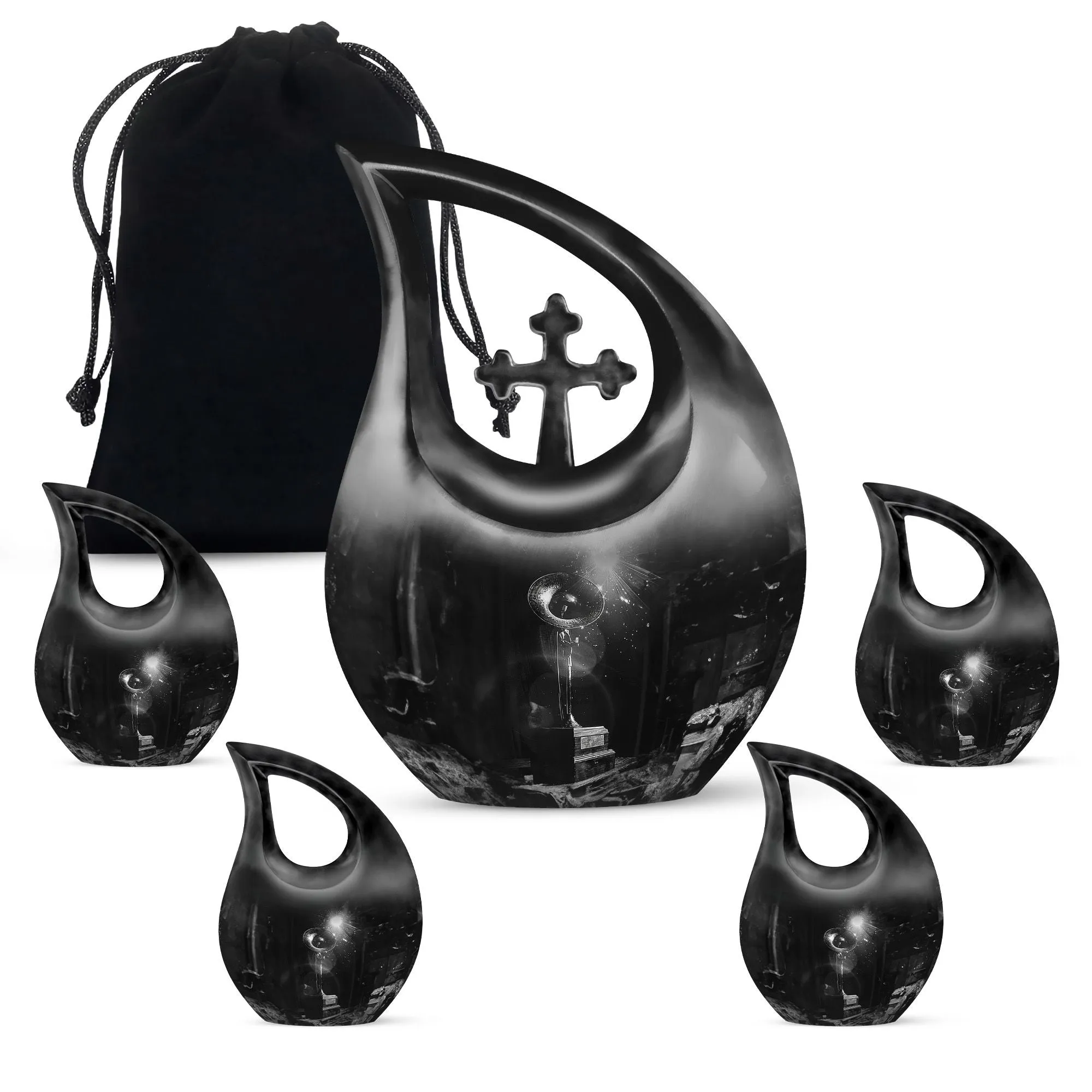 Cross Drop Gramophone Memorial Urn - Burial Vase for Human Ashes