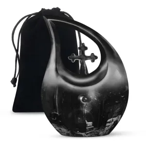 Cross Drop Gramophone Memorial Urn - Burial Vase for Human Ashes