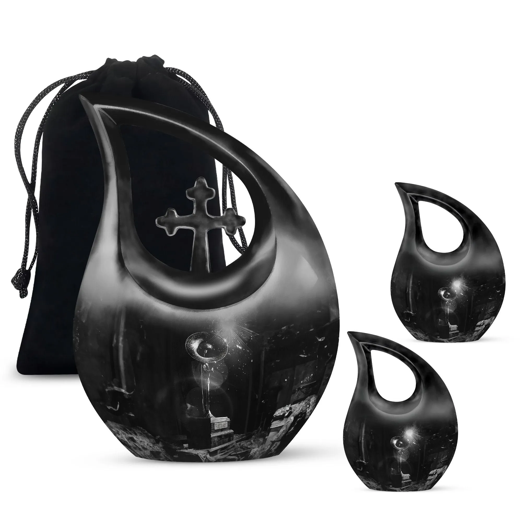 Cross Drop Gramophone Memorial Urn - Burial Vase for Human Ashes