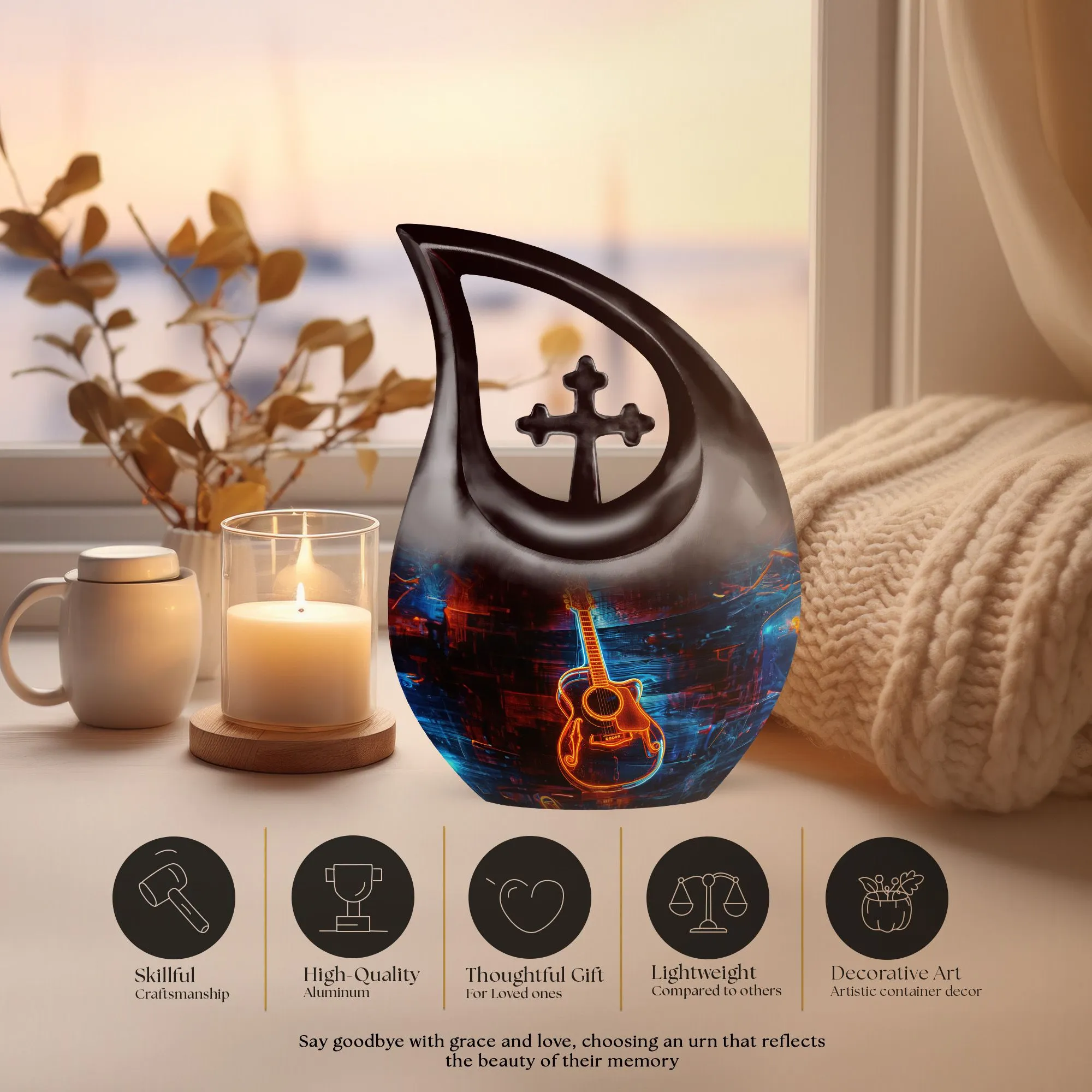 Cross Drop Guitar Urn: An Extra Large Memorial Keepsake