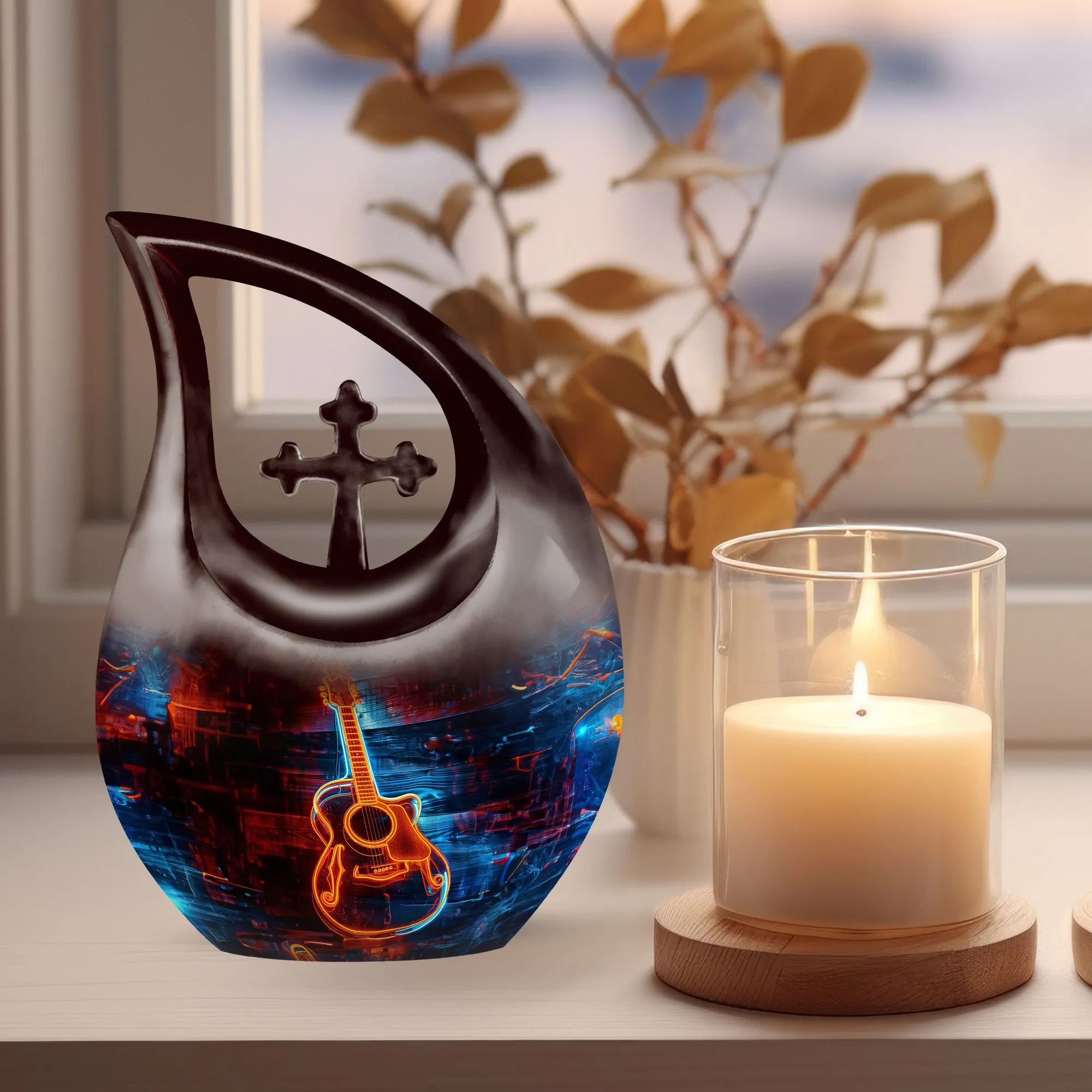 Cross Drop Guitar Urn: An Extra Large Memorial Keepsake