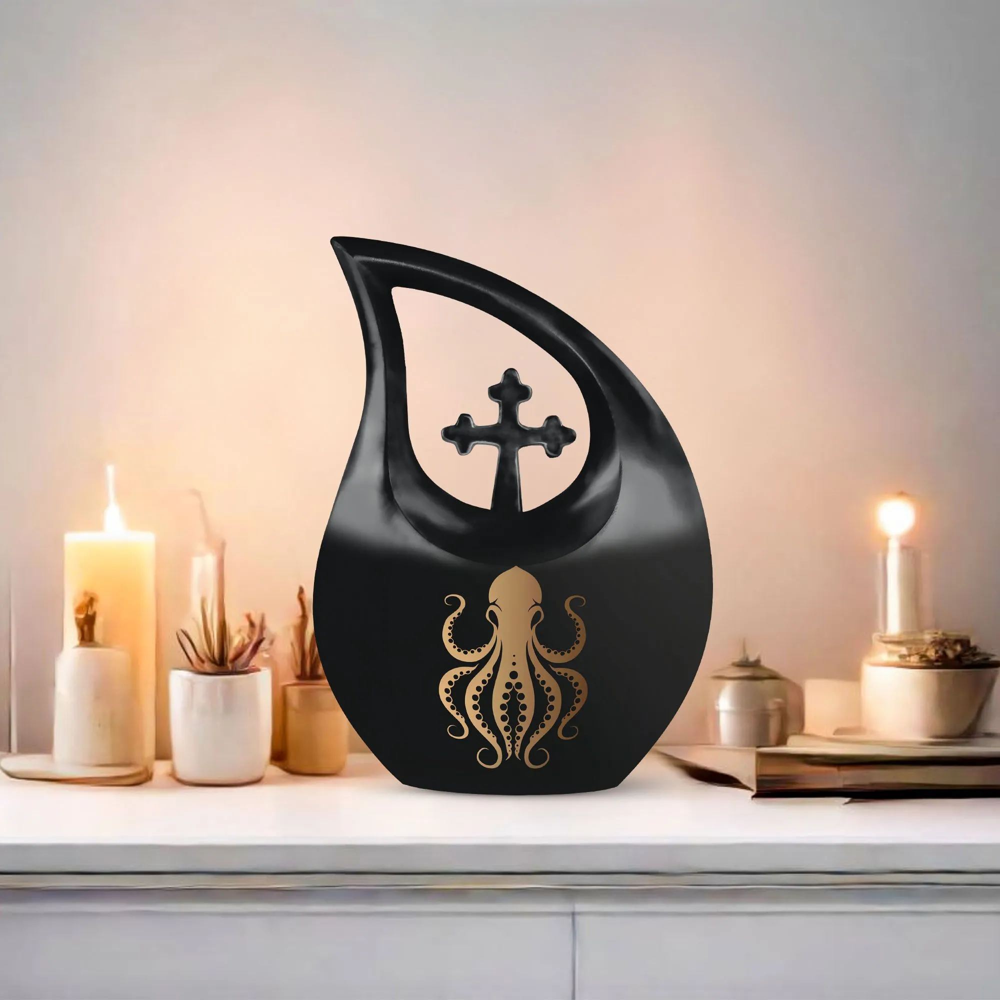 Cross Drop Octopus Urn: A Uniquely Themed Memorial Keepsake