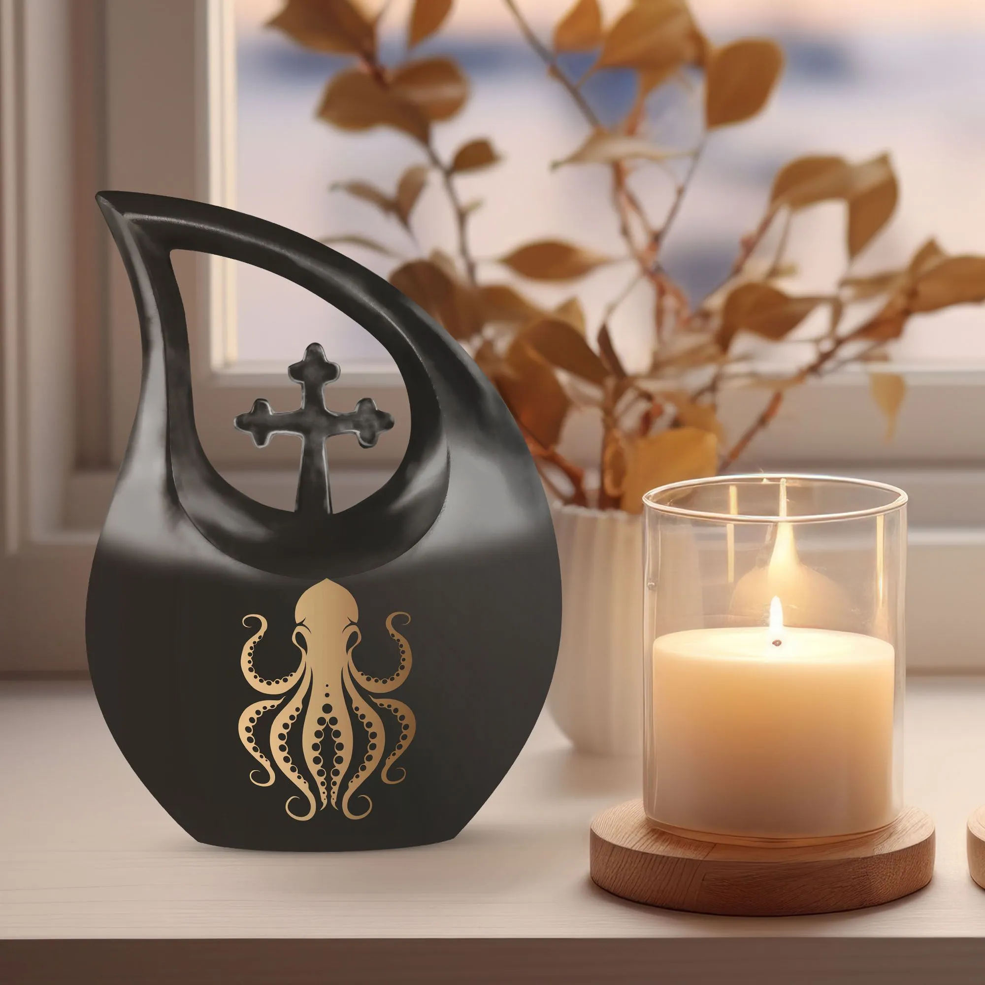 Cross Drop Octopus Urn: A Uniquely Themed Memorial Keepsake
