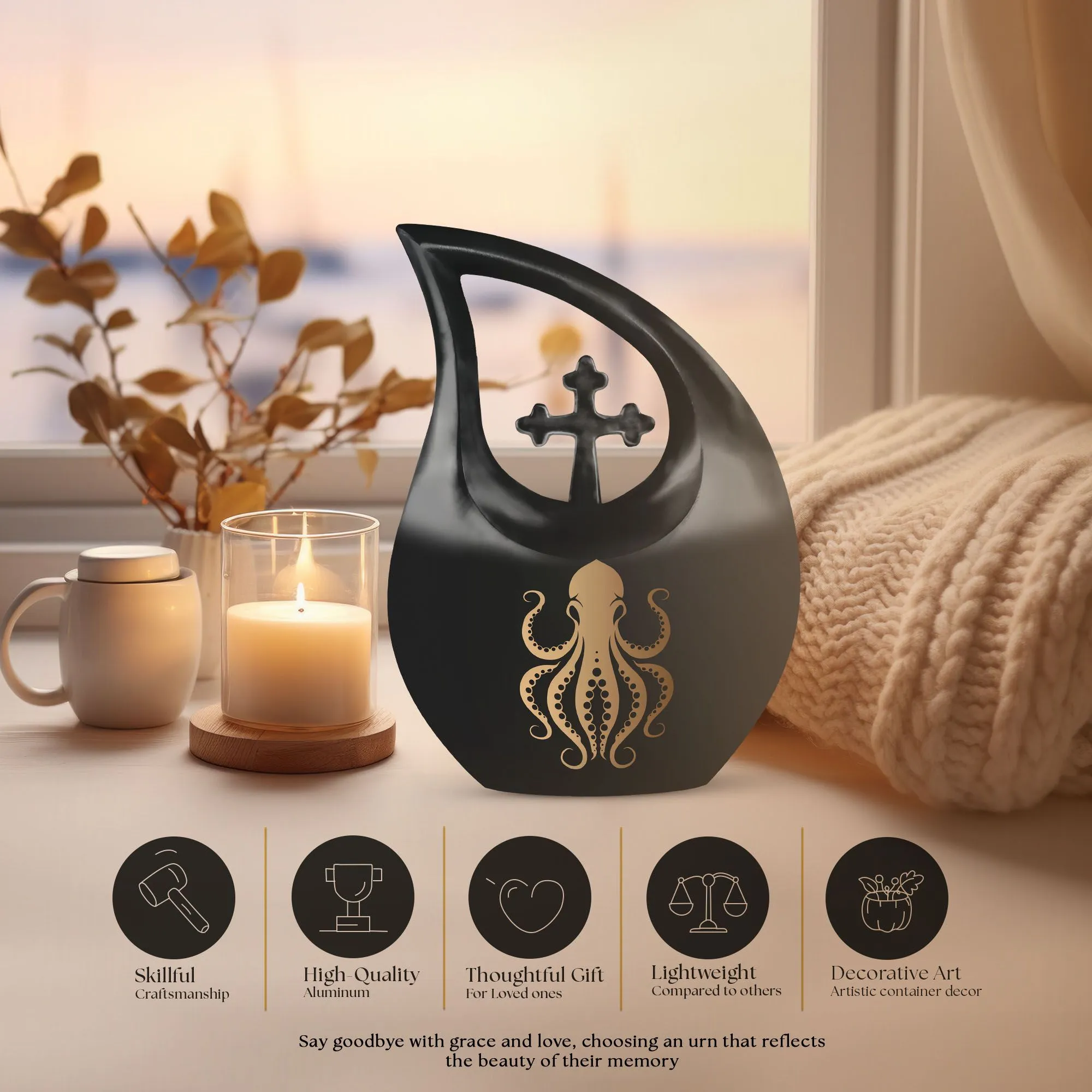 Cross Drop Octopus Urn: A Uniquely Themed Memorial Keepsake